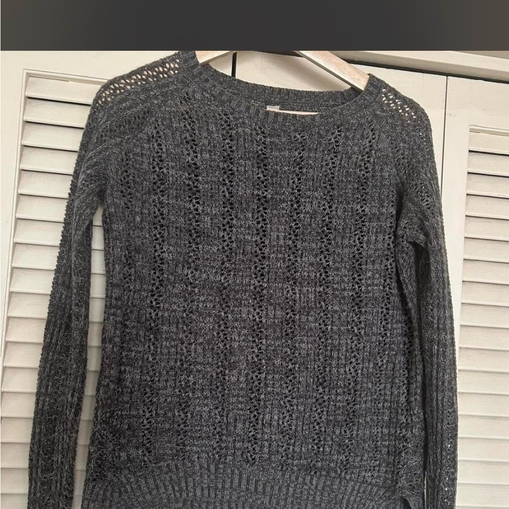 Aeropostale Charcoal Gray Open-Knit Crewneck Sweater
